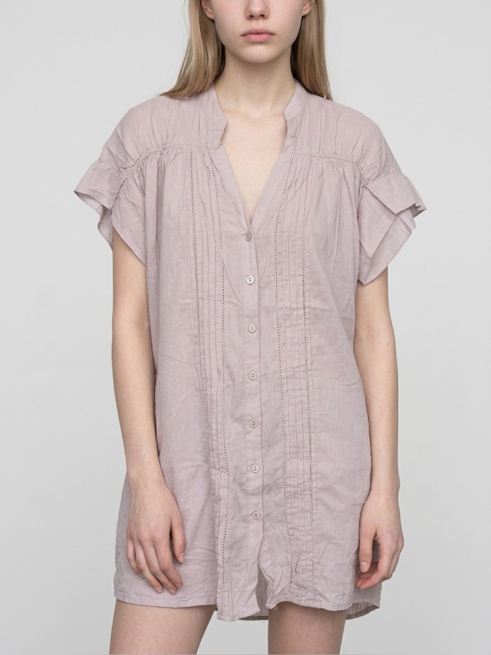 NWT Zara XL Light Mauve Button-Front Tunic Dress
